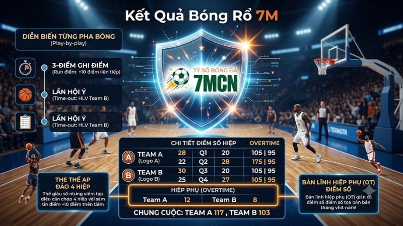Bảng điểm chi tiết 4 hiệp đấu và hiệp phụ bóng rổ cập nhật tại 7mcn
